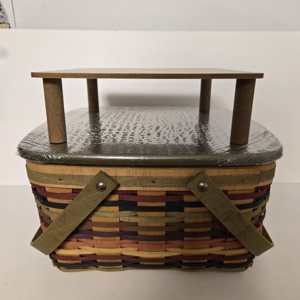 Longaberger 2008 Multicolored Pie Cake Basket w/ Lid Liner Riser 12x 12 NEW - Picture 6 of 8